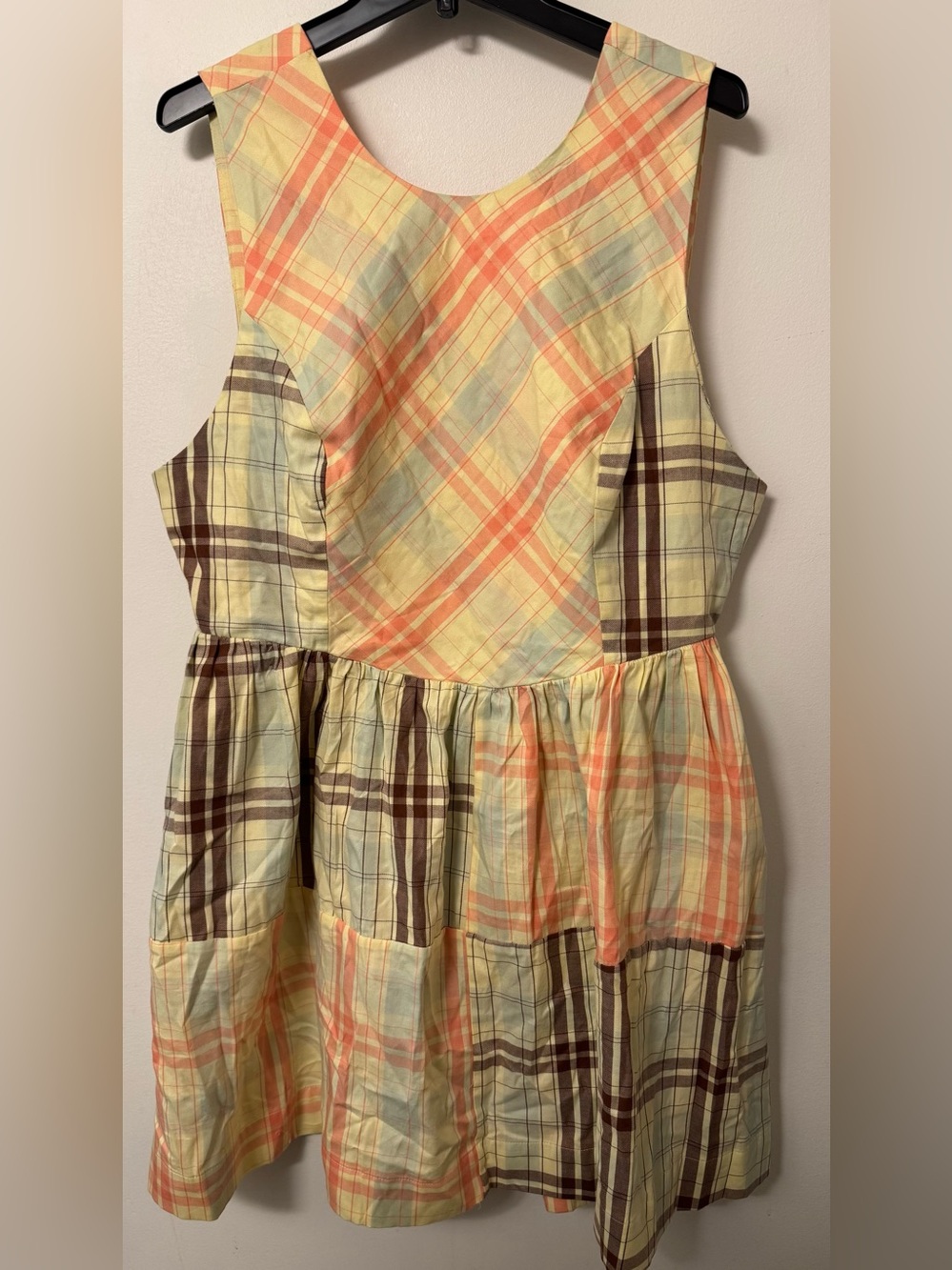 NWT Anthropologie Lyrebird yellow plaid open back mini dress size XL